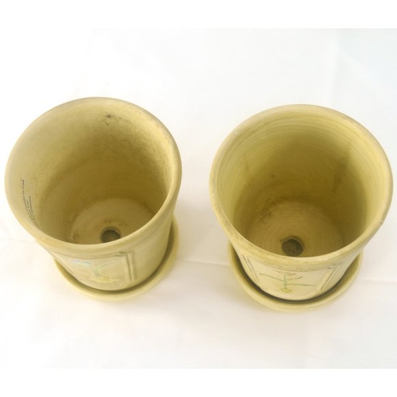 2 Lees Pottery Inc Iron Yellow Ceramic Flower Pot Planter Pre-owned - Picture 3 of 4